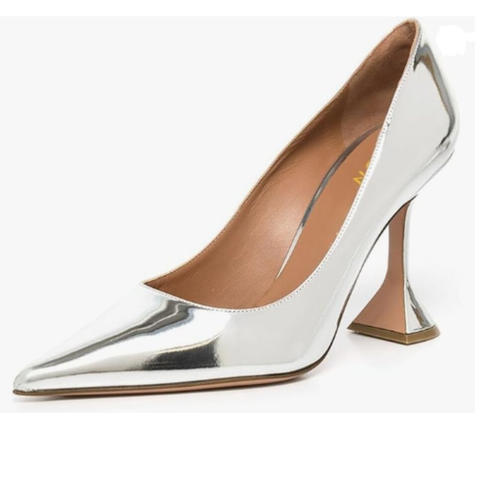 YDN Silver Pointed Toe Slip on Pumps Special High Heel Shoe for Party Prom Lady